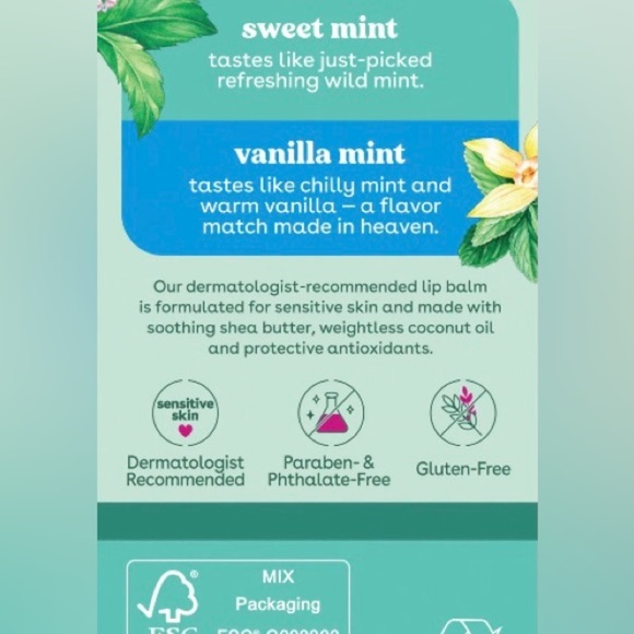 eos 100% Natural Lip Balm,  Sweet Mint & Vanilla Mint, 0.14 oz, 2-Pack - Picture 8 of 8